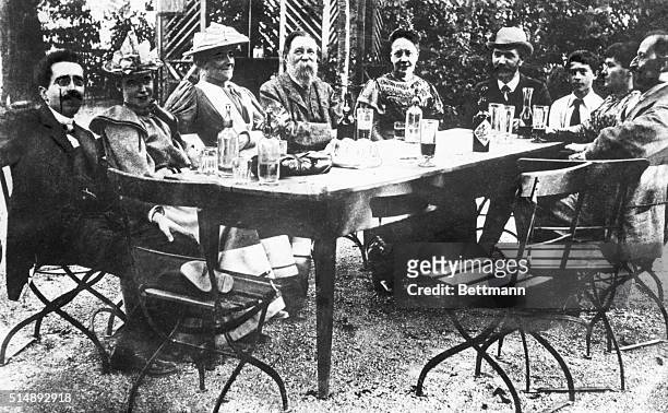 Zurich: August Bebel, fourth from right and his circle at restaurant in Zurich during Socialist Congress, 1893. Freidrich Engels is in center. Clara...