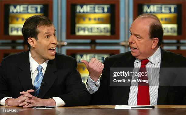 Bush-Cheney '04 Campaign manager Ken Mehlman debates Kerry-Edwards '04 Campaign chief strategist Bob Shrum on NBC's "Meet the Press" during a taping...
