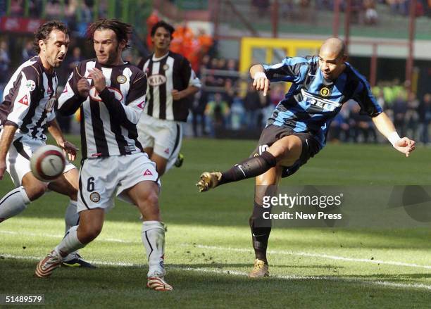Adriano of Inter scores during the Inter Milan v Udinese Serie A match played at the San Siro Guisseppe Meazza October 17, 2004 in Milan, Italy.