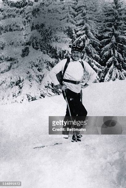 Ernest Hemingway photography during at Gstaad, Switzerland.