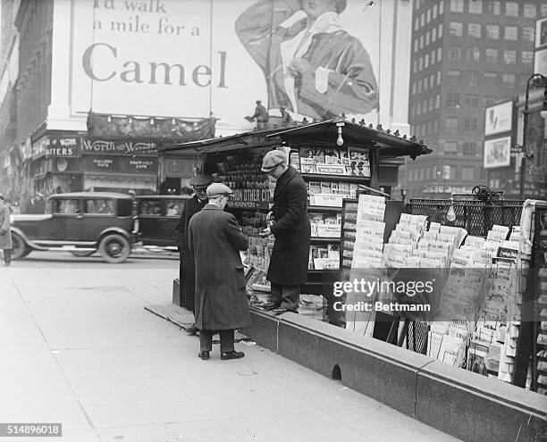 New York, New York:Times Square, New York City. Landmark. The stand for out-of-town newspapers.