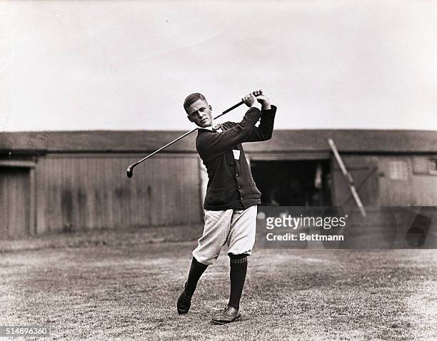 Bobby Jones takes a practice swing during a golf tournament for the benefit of the American Red Cross, at the Montclaire Golf Club in West Orange,...