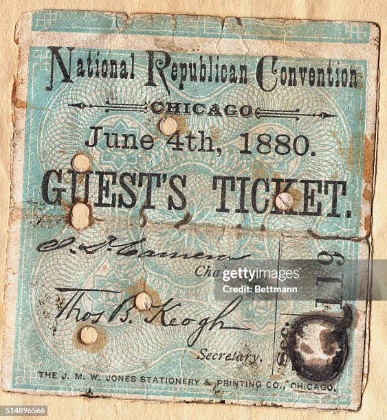 The National Republican Convention in Chicago, 1880. Punched Ticket.