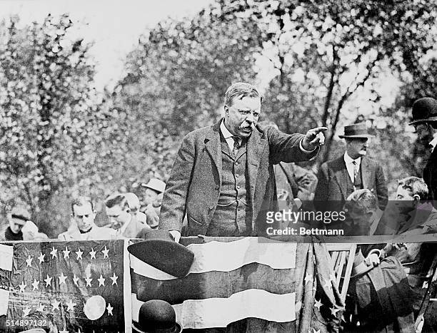 New Jersey: Theodore Roosevelt addressing a campaign rally.