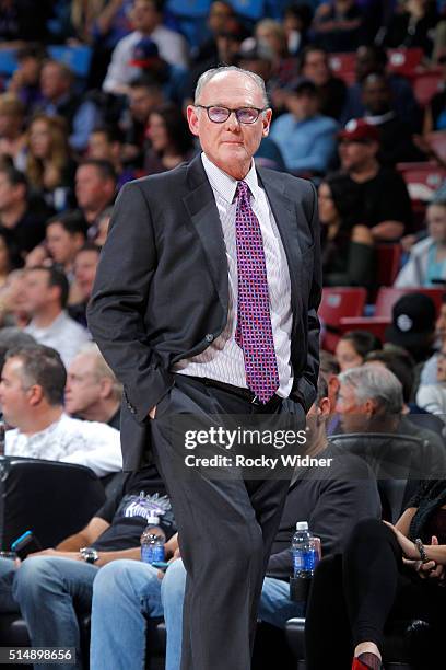 Head coach George Karl of the Sacramento Kings coaches against the Oklahoma City Thunder on February 29, 2016 at Sleep Train Arena in Sacramento,...