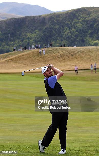 Deyen Lawson of Australia hits an iron during day three of the 2016 New Zealand Open at The Hills on March 12, 2016 in Queenstown, New Zealand.