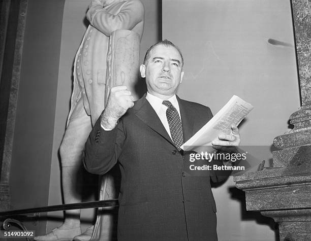 Wisconsin Senator on Yalta Papers. Washington, D.C.: Sen. Joseph R. McCarthy Wisc., is shown which clenched fist as he commented on the release today...