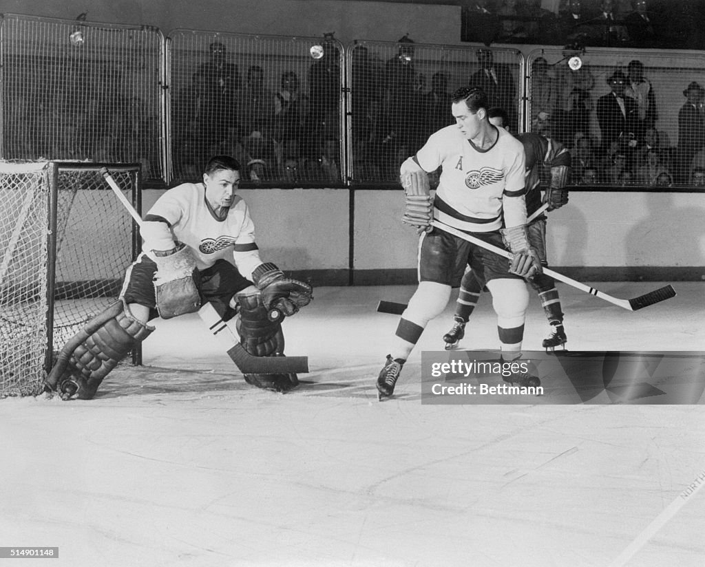 Terry Sawchuk Blocking a Shot