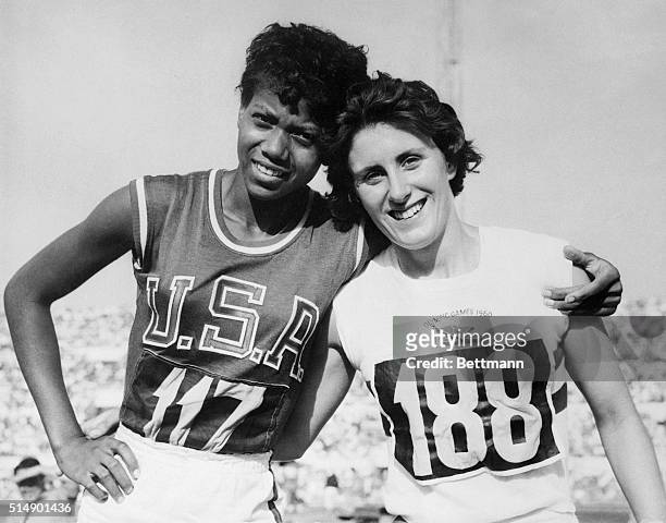 America's Wilma Rudolph , of Clarksville, Tennessee, embraces Britain's Dorothy Hyman, after Miss Rudolph won a gold Medal for the U.S. By taking the...