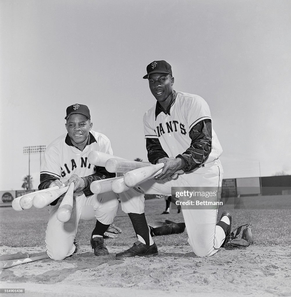 Willie Mays and Willie McCovey Selecting Baseball Bats