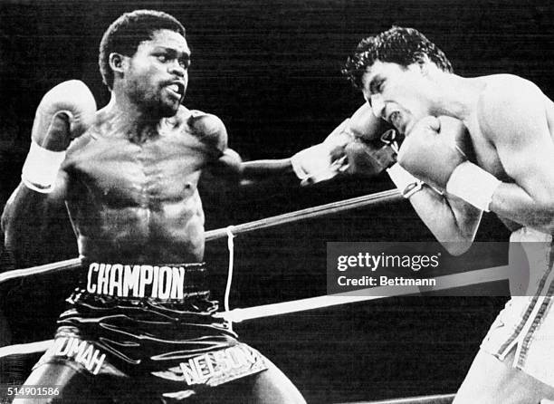 Azumah Nelson connects with a left enroute to defeating Mauro Gutierrez in a 6th round KO 3/7.