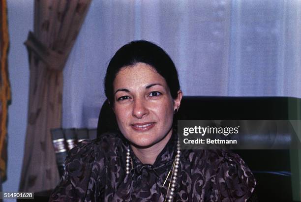 Close-up of United States Representative Olympia J. Snowe, of Maine, seated in her office in Washington, DC.