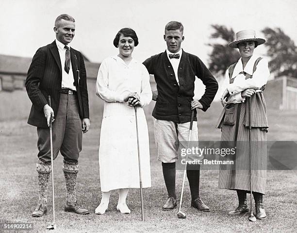 New Jersey: Perry Adair, Elaine Rosenthal, Bobby Jones, and Alexia Sterling pose during golf tourney for benefit of American Red Cross, Montclair,...