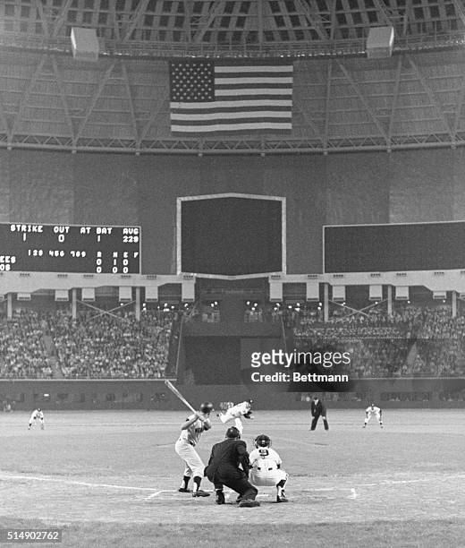 Houston, TX: Mickey Mantle leads off for the Yankees in the top of the first inning of the game between the Yankees and the Astros that opened the...