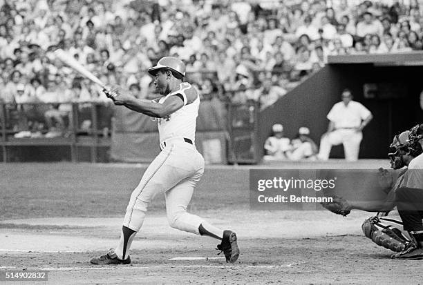 Hank Aaron, of the Atlanta Braves, slams his 700th career hit in a game against the Philadelphia Phillies.