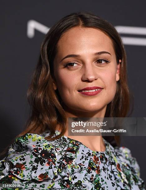 Actress Alicia Vikander arrives at the Ninth Annual Women In Film Pre-Oscar Cocktail Party at HYDE Sunset: Kitchen + Cocktails on February 26, 2016...