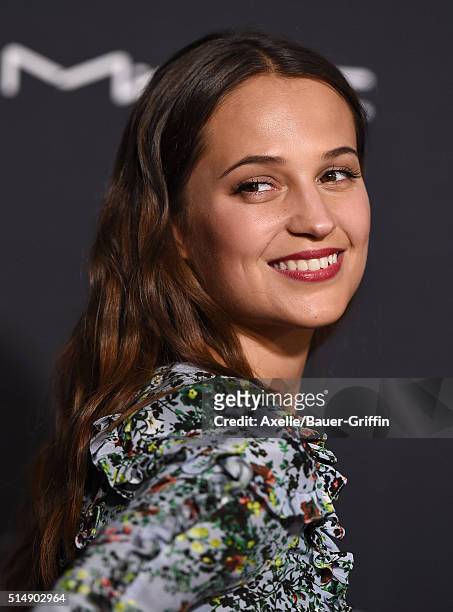 Actress Alicia Vikander arrives at the Ninth Annual Women In Film Pre-Oscar Cocktail Party at HYDE Sunset: Kitchen + Cocktails on February 26, 2016...