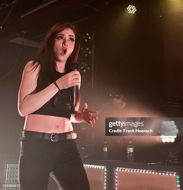 Singer Christina 'Chrissy' Costanza of the American band Against the Current performs live during a concert at the Postbahnhof on March 11, 2016 in...