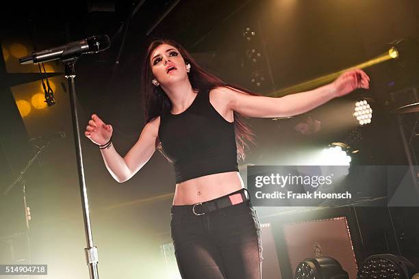 Singer Christina 'Chrissy' Costanza of the American band Against the Current performs live during a concert at the Postbahnhof on March 11, 2016 in...