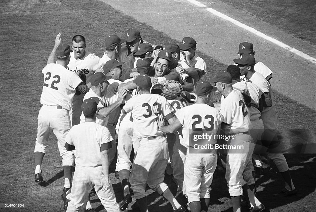 Dodgers Mobbing Smiling Sandy Koufax
