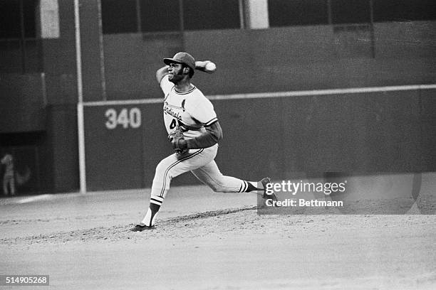 Pittsburgh, PA: The winning form of Cardinals' pitcher Bob Gibson is shown during his first no-hitter against the Pirates.