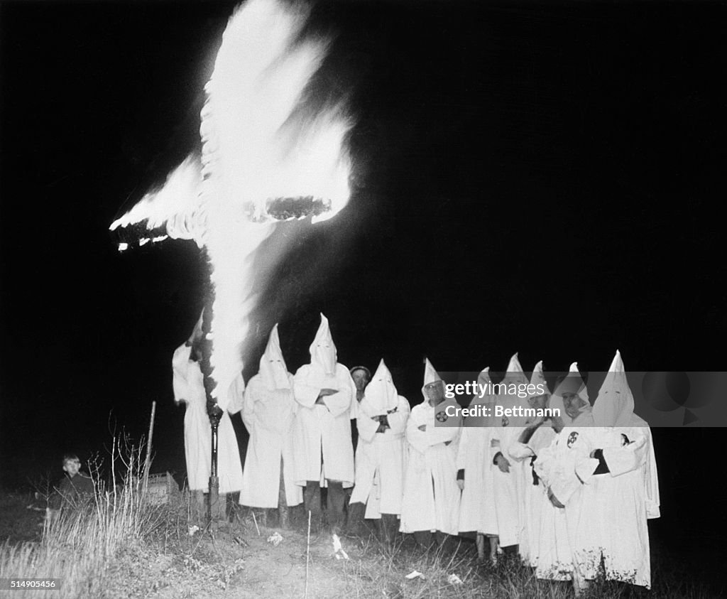 Kkk Members At Cross-Burning Ceremony