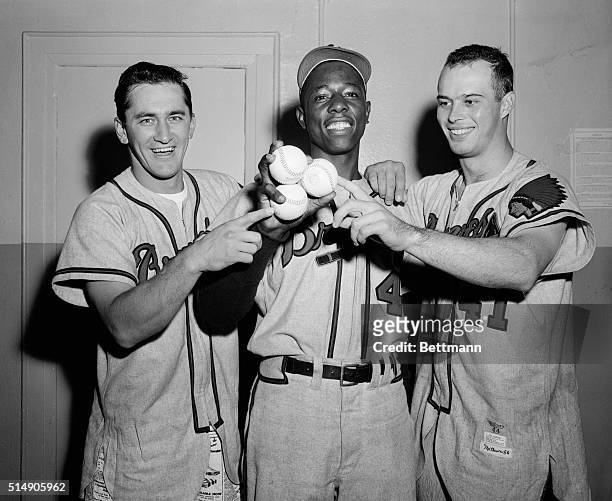 New York, NY: The long-ball hitters who contributed to Milwaukee's 13-hit attack against the Brooklyn Dodgers at Ebbets Field tonight are shown in...