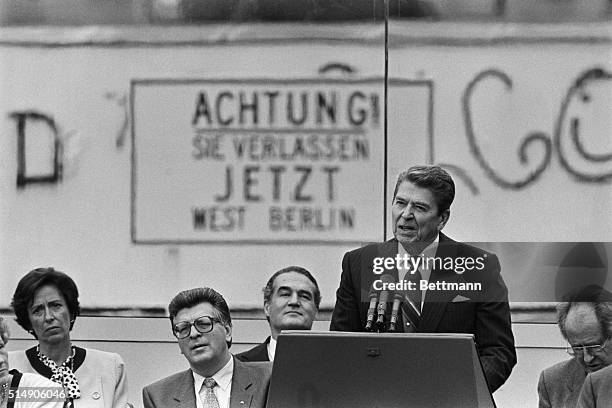 Ronald Reagan, making his famous challenge to Mikhail Gorbachev to tear down the Berlin Wall.