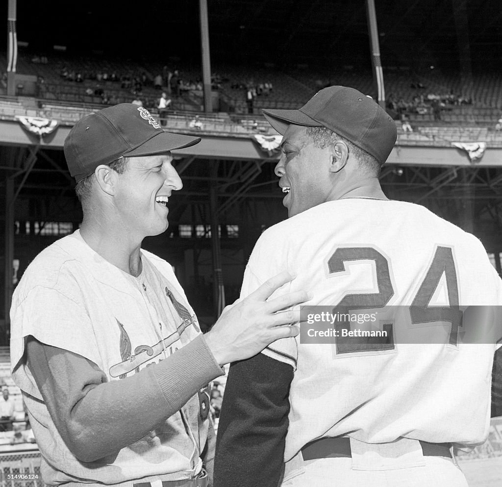Stan Musial Standing with Willie Mays