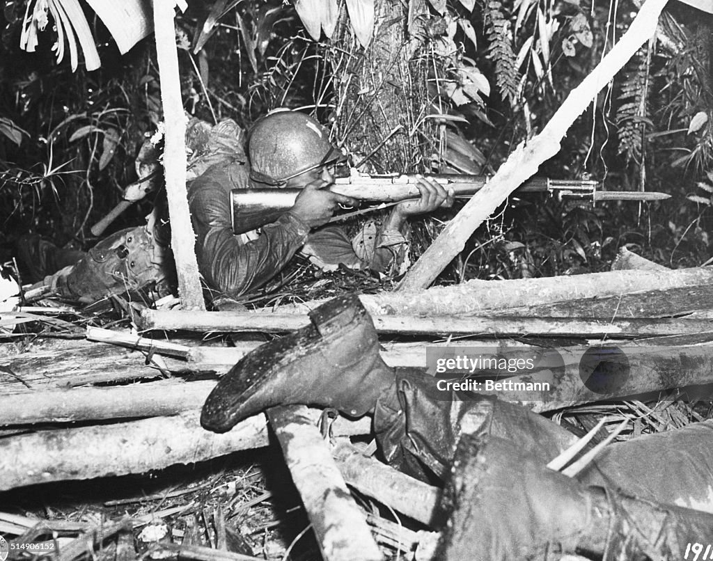 African American Soldier Shooting at Enemy