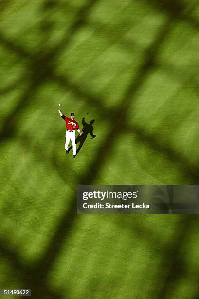 Carlos Beltran of the Houston Astros warms up between innings in game four of National League Championship Series against the St. Louis Cardinals...