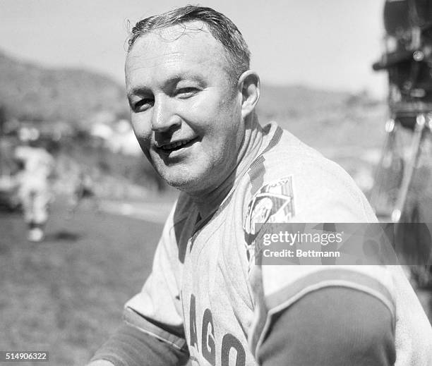 Santa Catalina Island, CA: Gabby Hartnett, veteran player and manager of the Chicago Cubs, is shown during an early spring training workout at the...