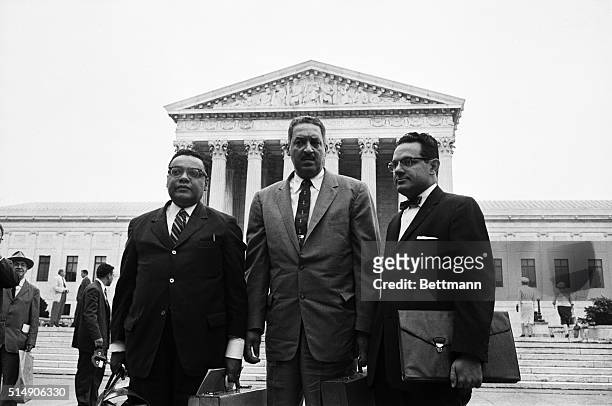 Washington, DC: Attorneys for the NAACP are shown. Left to right: William T Coleman Jr, New York; Thurgood Marshall, Chief Counsel; and Wiley A...