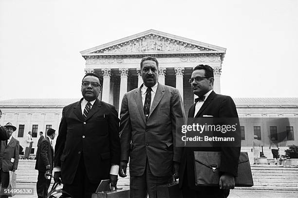 Washington, DC: Attorneys for the NAACP are shown. Left to right: William T Coleman Jr, New York; Thurgood Marshall, Chief Counsel; and Wiley A...