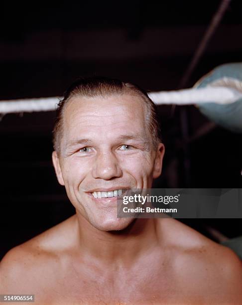 Tony Zale, boxer. Closeup. UPI color slide.