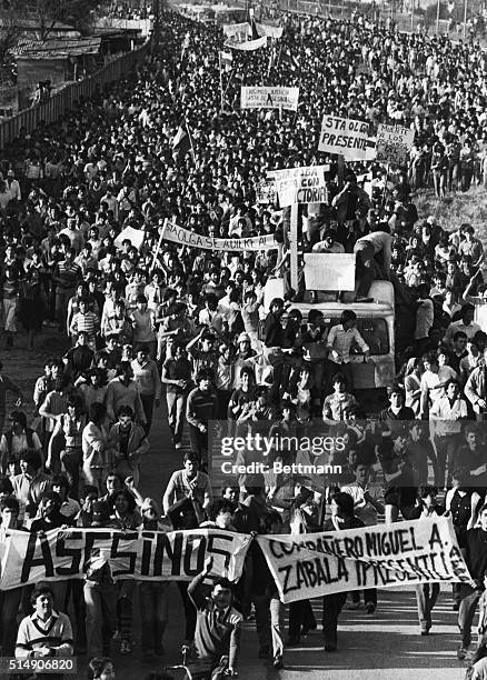 Santiago, Chile- About 10,000 anti-government protesters march in the funeral of a 23-year-old man killed during massive anti-government protests....