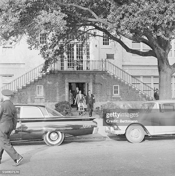 New Orleans, LA- Three Negro girls leave the previously all-white McDonogh elementary school after spending their second day in the integrated...