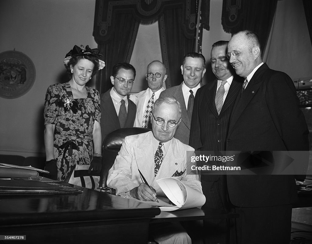 President Truman Signing Governor Bill