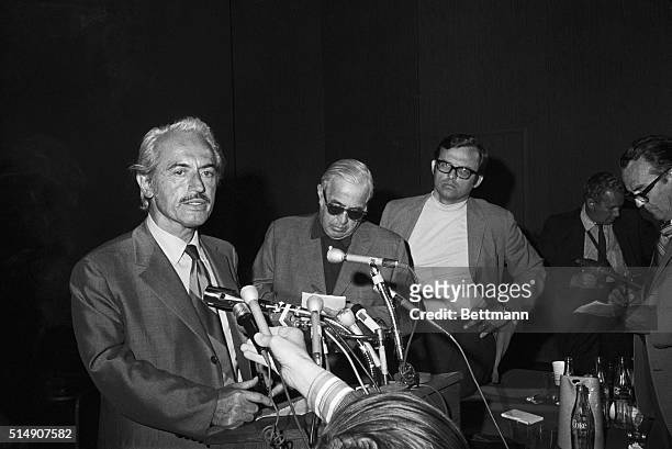 Marvin Miller, executive director of the Major League Baseball Players Association, speaks at a press conference announcing that the association...
