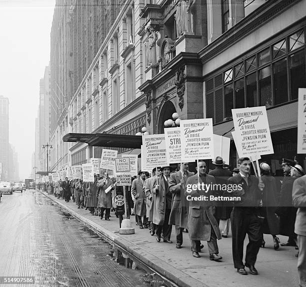 New York, NY- This was the view from Herald Square as employees of R.H. Macy staged a demonstration on the 34th Street side of the department store,...