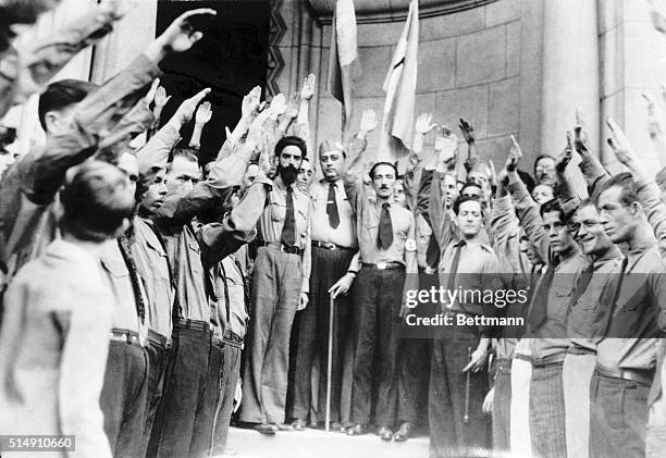 Rio de Janeiro, Brazil-A group of typical "green shirts" or integralistas of Brazil, who led a short-lived revolt against the regime of President...