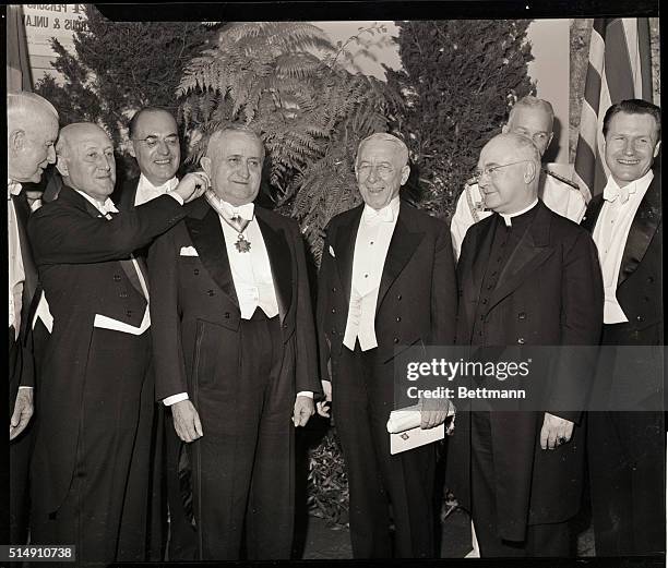 New York, NY-At a special dinner tendered him by the Pan American Society in the Waldorf-Astoria Hotel, President Eurico Gaspar Dutra of Brazil is...