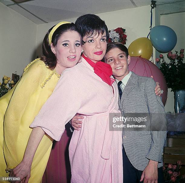 New York, NY- Judy Garland and children Lorna and Joey 12, in Palace Dressing Room following opening performance of Judy's current act. Lorna sings...
