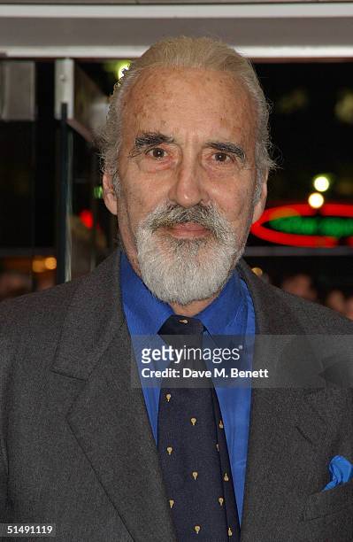 Actor Christopher Lee and wife Birgit Kroencke arrive at the UK Charity Premiere of "Finding Neverland" at the Odeon Leicester Square on October 17,...