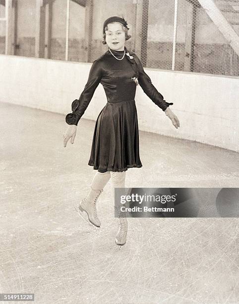 Lake Placid, NY- SONJA HENIE, CHAMPION FIGURE SKATER DOES HER STUFF AT OLYMPICS. Sonja Henie, of Sweden, the World's Champion figure skater, is...