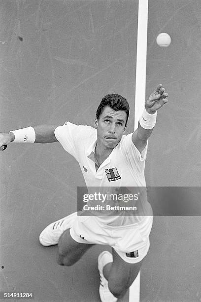 Top seed Ivan Lendl serves to unseeded Jay Berger during their second round match at the US Open. Lendl defeated Berger, 6-2, 6-4, 6-1, and advanced...