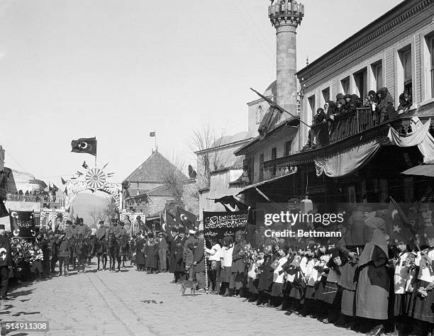 Smyrna, Turkey- This photo depicts the joyous reception tendered to Mustapha Kemal Pasha by the Turkish residents of Smyrna, who greeted the...