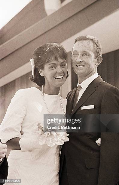 San Rafael, CA- Rod Laver, Austrailia's tennis star, married Mary Benson st St. Luke's Presbyterian church here, 6/20. The couple are shown after...