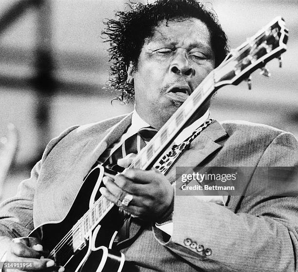 Champaign, IL- B.B. King brought the house down at the Farm Aid concert in Champaign, playing his guitar called Lucille.