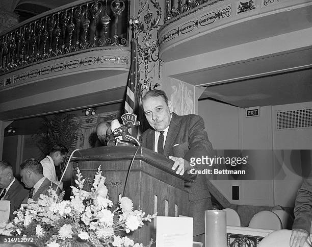 Luis Munoz Marin, Governor of Puerto Rico, addresses the Inter-American Press Association meeting in Washington, DC, 10/17/57.